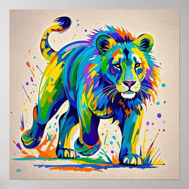 Colourful abstract Lion animal art design  Poster (Front)