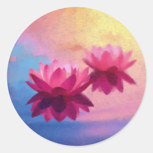 Colourful Abstract Lotus Flowers Classic Round Sticker (Front)