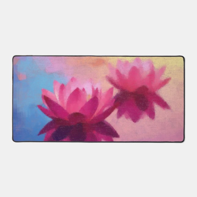 Colourful Abstract Lotus Flowers Desk Mat (Front)