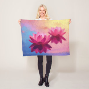Colourful Abstract Lotus Flowers Fleece Blanket