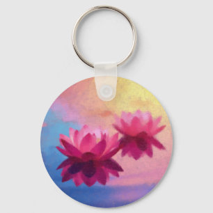 Colourful Abstract Lotus Flowers Key Ring