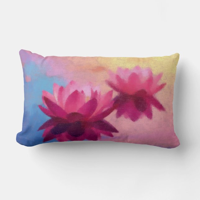Colourful Abstract Lotus Flowers Lumbar Cushion (Front)