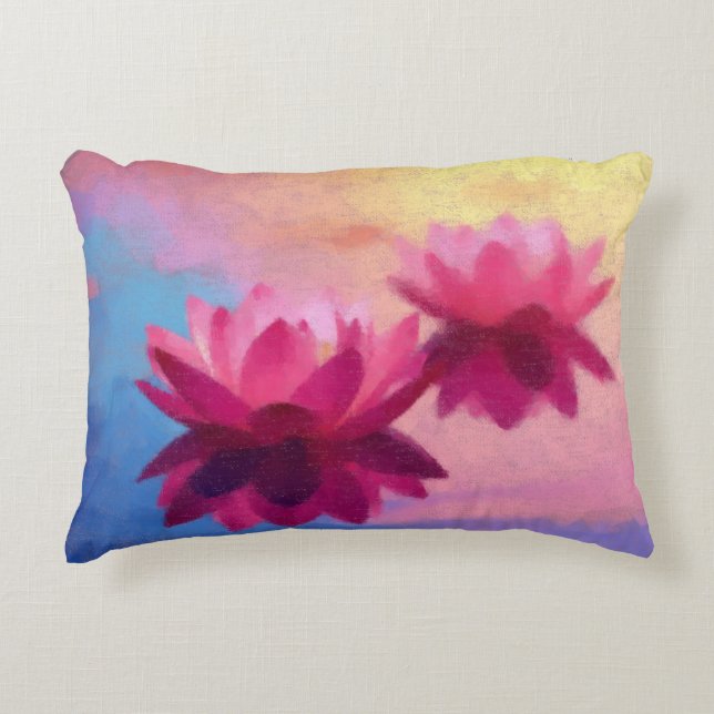 Colourful Abstract Lotus Flowers Modern Decorative Cushion (Front)