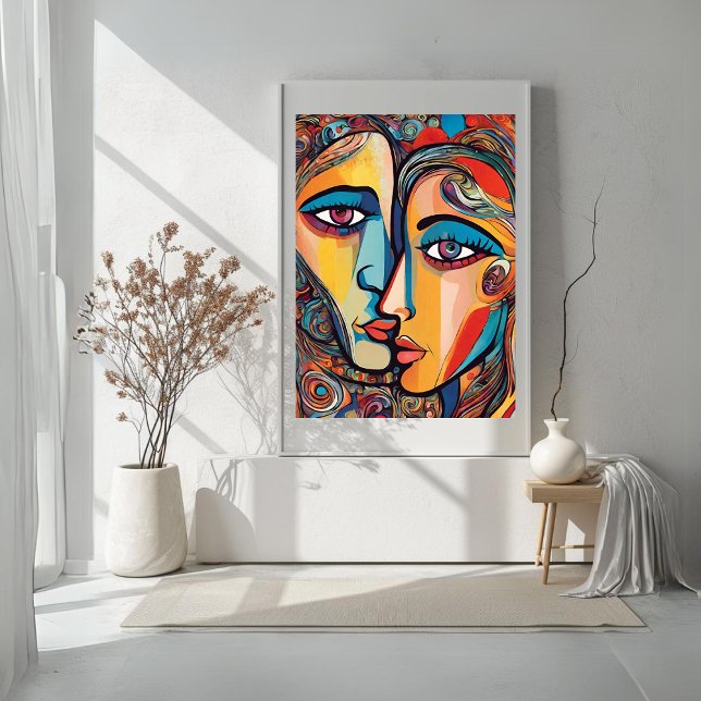 Colourful Abstract Man Woman Cool Face Poster   (Colorful Abstract Man Woman Cool Face Poster)