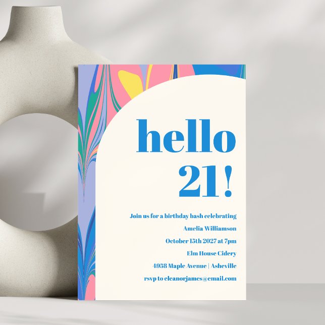 Colourful Abstract Marble Blue Pink Birthday Party Invitation (Creator Uploaded)