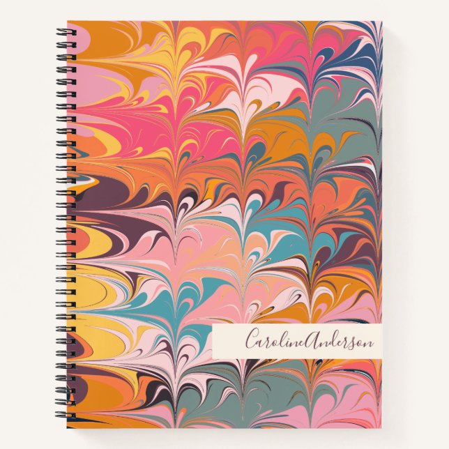 Colourful Abstract Marble Swirls Personalised Notebook (Front)