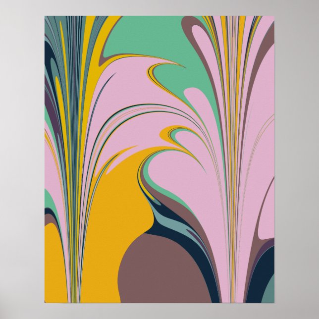 Colourful Abstract Marbled Design in Lilac and Min Poster (Front)