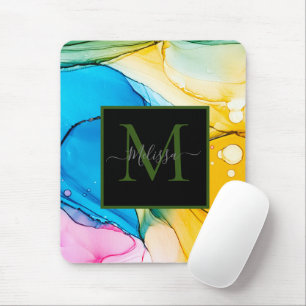 Colourful  Abstract Marbled Monogram Name  Mouse Mat