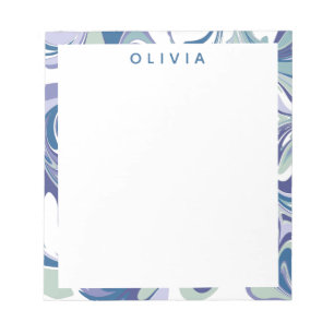 Colourful Abstract Marbling Ocean Blue Personalise Notepad