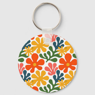 Colourful Abstract Matisse Floral Retro Art Key Ring