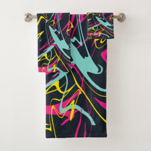 Colourful Abstract Memphis Lines Pattern Bath Towel Set