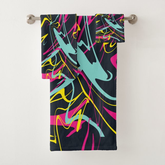 Colourful Abstract Memphis Lines Pattern Bath Towel Set (Insitu)