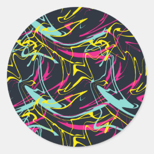 Colourful Abstract Memphis Lines Pattern Classic Round Sticker