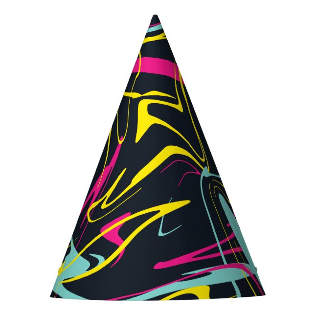Colourful Abstract Memphis Lines Pattern Party Hat (Front)