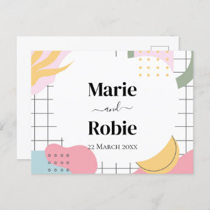 Colourful Abstract Memphis Wedding Invitation Postcard