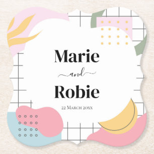 Colourful Abstract Memphis Wedding Paper Coaster