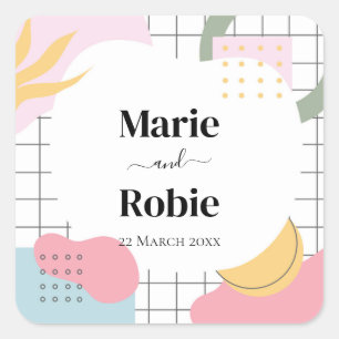 Colourful Abstract Memphis Wedding Square Sticker