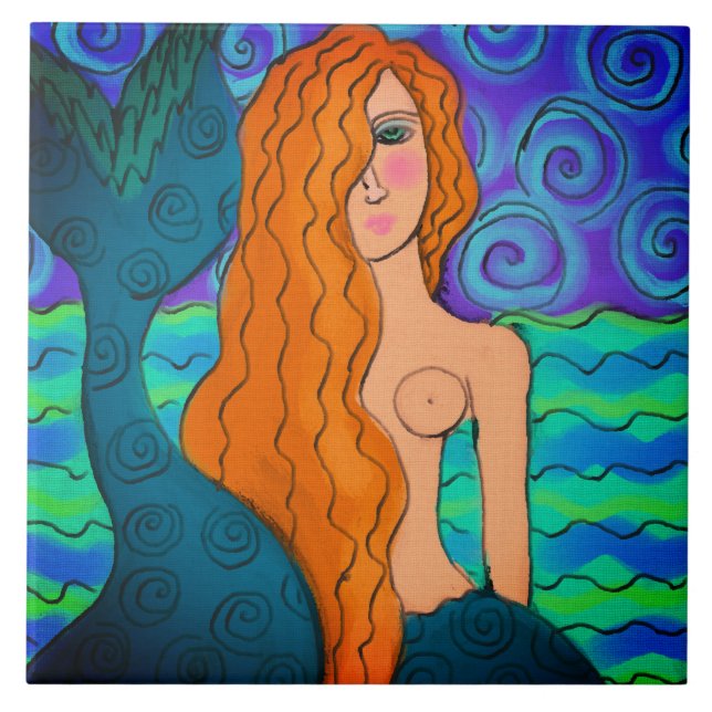 Colourful Abstract Mermaid Digital Painting Tile (Front)