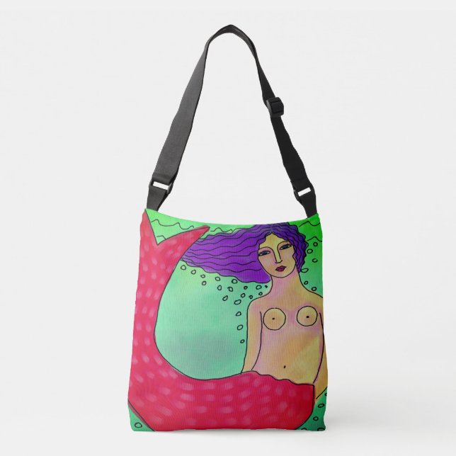 Colourful Abstract Mermaid Painting Crossbody Bag (Front)