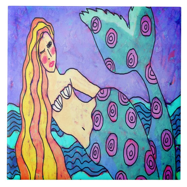 Colourful Abstract Mermaid Painting Tile (Front)