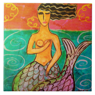 Colourful Abstract Mermaid Painting Tile