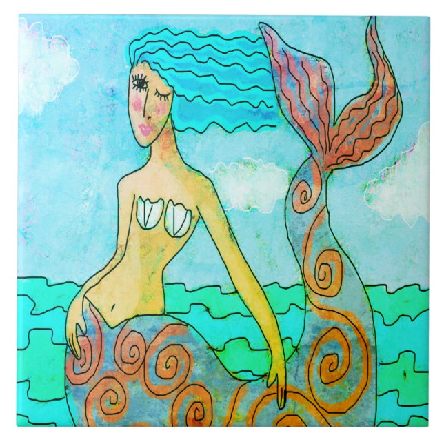 Colourful Abstract Mermaid Painting Tile (Front)