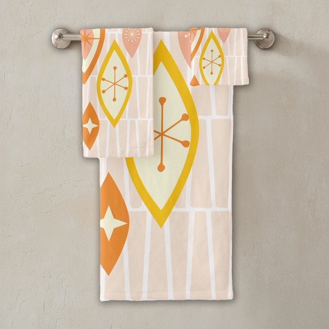 Colourful Abstract Mid Century Atomic Pink Orange Bath Towel Set (Creator Uploaded)