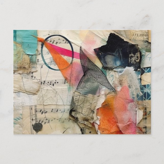 Colourful Abstract Mixed Media Collage Postcard (Front)