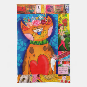 Colourful Abstract Mixed Mixed Cat Collage   Tea Towel