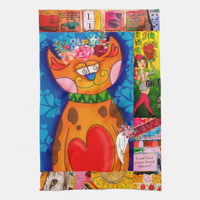 Colourful Abstract Mixed Mixed Cat Collage   Tea Towel (Vertical)