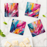 Colourful Abstract Modern Art Coaster Set<br><div class="desc">A striking modern abstract painting chraacterised by bold, thick brushstrokes in vibrant shades of pink, blue, orange, and white. The textured layers and sweeping strokes create a sense of movement and energy, with the colours blending and contrasting in a dynamic, contemporary composition. The interplay of cool and warm tones adds...</div>