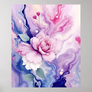 Colourful Abstract Modern Art.Dreamy Rose on Marbl Poster