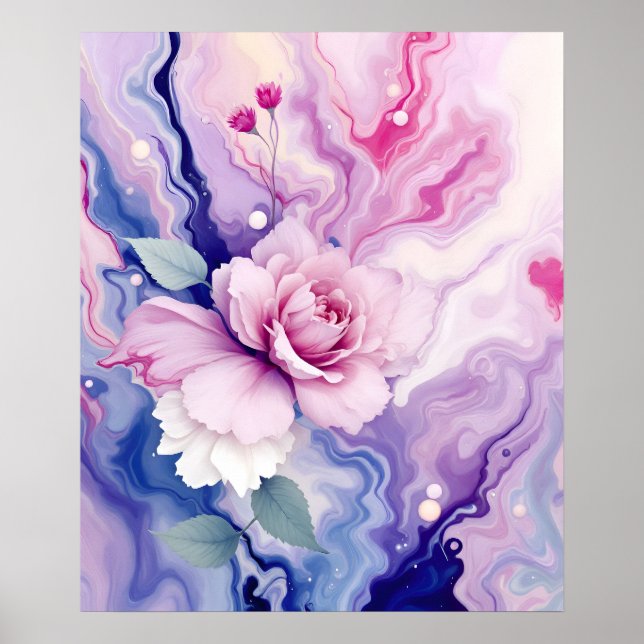 Colourful Abstract Modern Art.Dreamy Rose on Marbl Poster (Front)