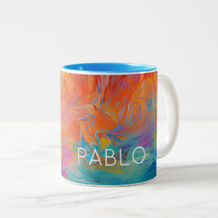Colourful Abstract Modern Art Painting NAME Fun Two-Tone Coffee Mug