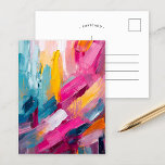 Colourful Abstract Modern Art Postcard<br><div class="desc">A striking modern abstract painting chraacterised by bold, thick brushstrokes in vibrant shades of pink, blue, orange, and white. The textured layers and sweeping strokes create a sense of movement and energy, with the colours blending and contrasting in a dynamic, contemporary composition. The interplay of cool and warm tones adds...</div>