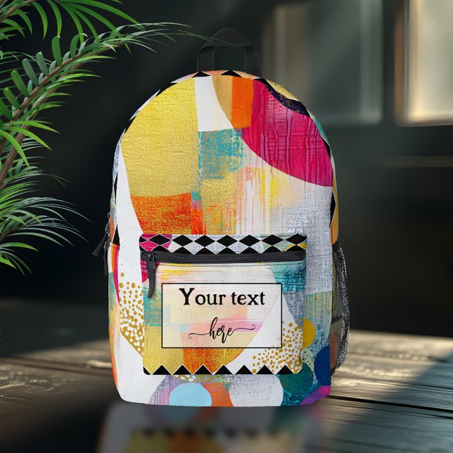 Colourful Abstract Modern Art  Printed Backpack (Backpack featuring a colorful fine art design with custom texts (optional))