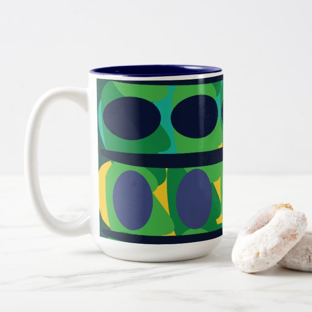 Colourful Abstract Modern Geometric Two-Tone Coffee Mug (With Donut)