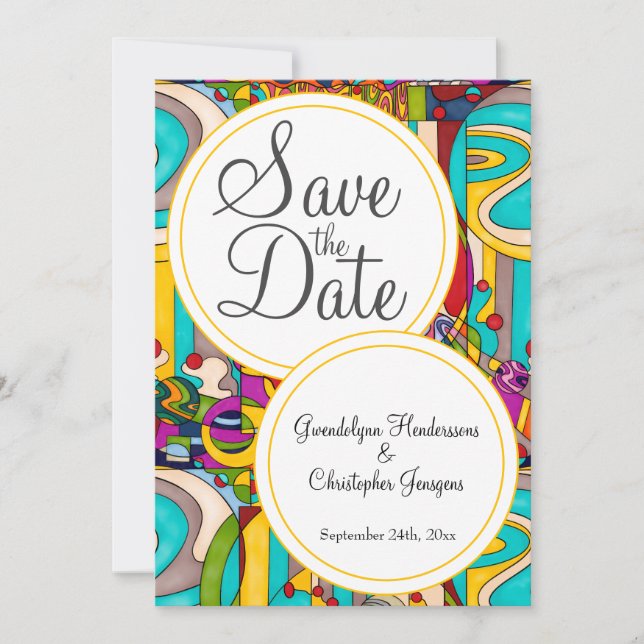 Colourful abstract modern Save the Date (Front)