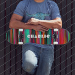 Colourful Abstract Modern Stripes Custom Name Skateboard<br><div class="desc">Colourful Abstract Modern Stripes Custom Name Skateboard features your personalised name in modern typography on a colourful striped background. Personalise by editing the text in the text box provided. Give a custom made gift, personalised skateboard to your favourite skateboarder for Christmas, birthday or your BFF. Designed by ©Evco Studio www.zazzle.com/store/evcostudio...</div>