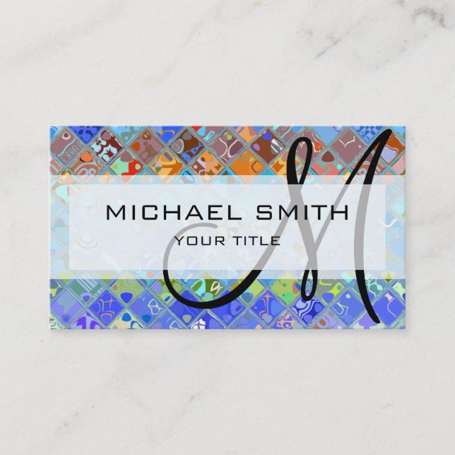 Colourful Abstract Mosaic Custom Monogram #2 Business Card (Front)