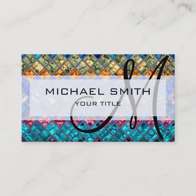 Colourful Abstract Mosaic Custom Monogram #4 Business Card (Front)