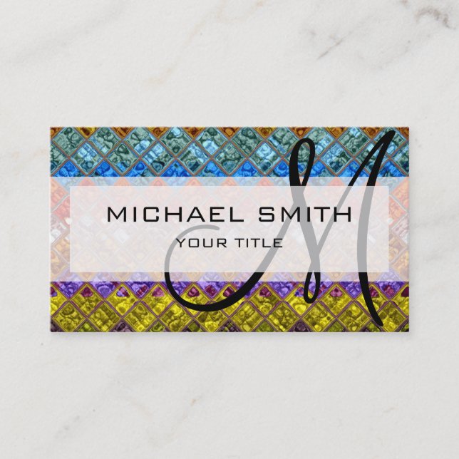 Colourful Abstract Mosaic Custom Monogram #5 Business Card (Front)