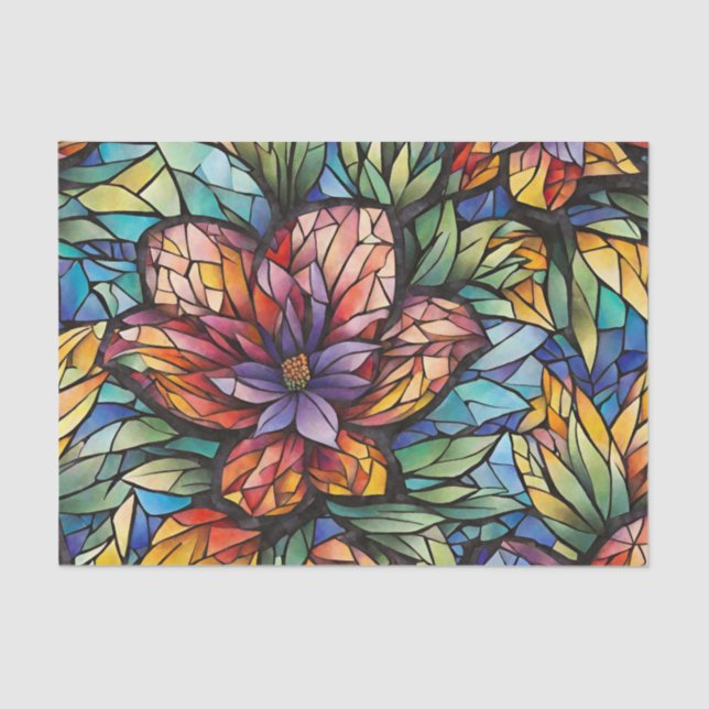 Colourful Abstract Mosaic Flower and Leaves  Tissue Paper (Front)