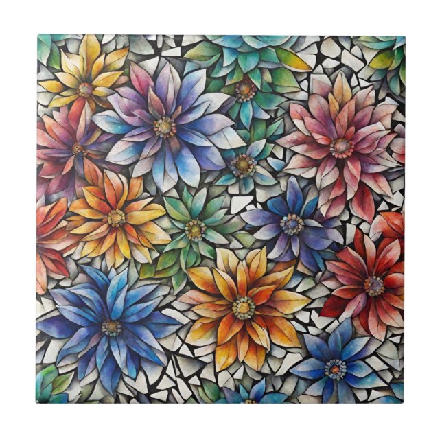 Colourful Abstract Mosaic Flowers  Tile (Front)