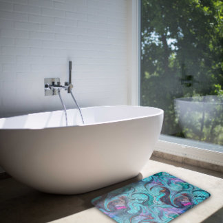 Colourful Abstract Mosaic Mermaid or Dragon Scales Bath Mat