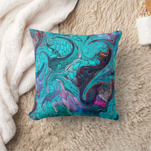Colourful Abstract Mosaic Mermaid or Dragon Scales Cushion