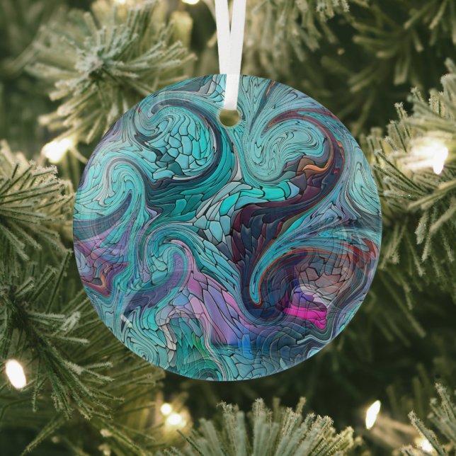 Colourful Abstract Mosaic Mermaid or Dragon Scales Glass Tree Decoration (Insitu)