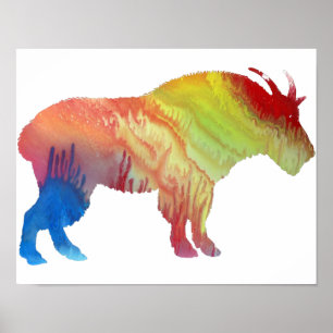 Colourful abstract Mountain Goat silhouette Poster