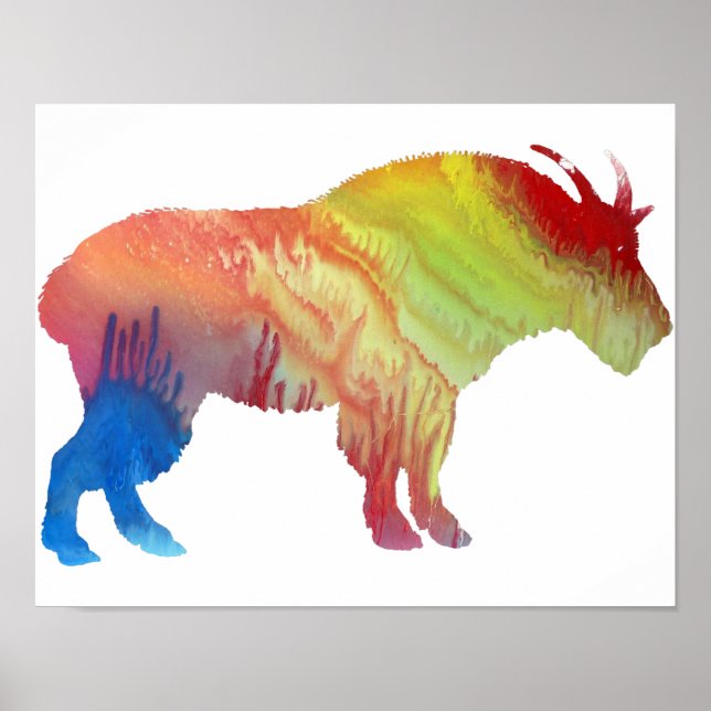 Colourful abstract Mountain Goat silhouette Poster (Front)