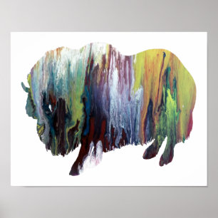 Colourful abstract muskox silhouette poster